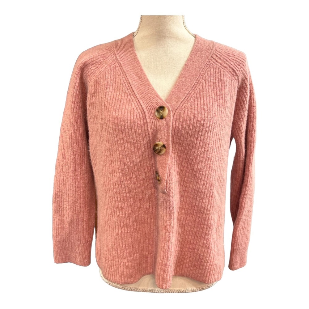 Madewell Sweater Pink Wool Blend Ribbed Lyle V Neck Womens L Boxy Casual Preppy
